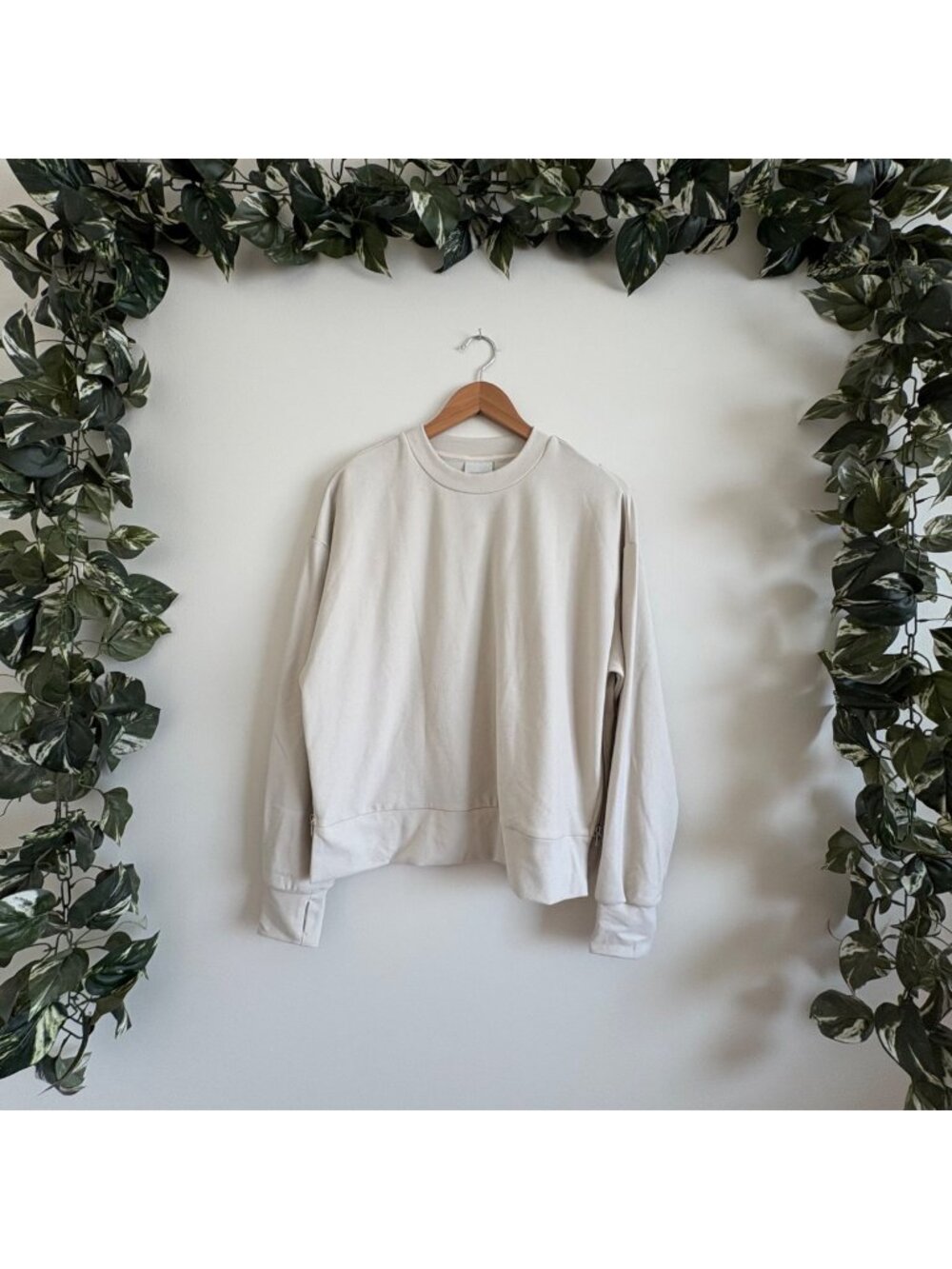 Varley Horton Side Zip Midlayer Crewneck Sweater Cream Women’s Sz S